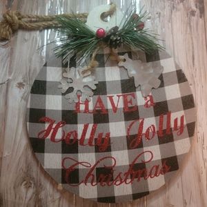 Farmhouse Buffalo Plaid large wood ornament